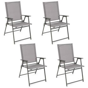 Set of 4 Patio Folding Chair Set with Rustproof Metal Frame (Color: GRAY)