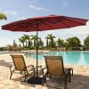 15 Feet Double-Sided Twin Patio Umbrella with Crank and Base