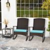 3 Piece Patio Rocking Set Wicker Rocking Chairs with 2-Tier Coffee Table