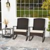 3 Piece Patio Rocking Set Wicker Rocking Chairs with 2-Tier Coffee Table