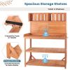 65" Large Wooden Farmhouse Rustic Outdoor Potting Bench Table; Patio Workstation; Garden Potting Bench with 4 Storage Shelves and Side Hook