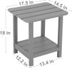 18"x15" Side Table Patio Adirondack Small End Table All Weather HDPE Water Resistant 2 Tier Rectangular Outside Table for Pool, Garden, Beach Gray