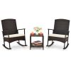 3 Piece Patio Rocking Set Wicker Rocking Chairs with 2-Tier Coffee Table