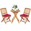 3 Pieces Patio Folding Bistro Set with Padded Cushion and Round Coffee Table