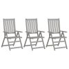 Patio Reclining Chairs 3 pcs with Cushions Solid Acacia Wood