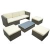 Patio Furniture Sets, 5-Piece Patio Wicker Sofa with Adustable Backrest, Cushions, Ottomans and Lift Top Coffee Table