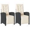 Reclining Patio Chairs 2 pcs with Footrest Black Poly Rattan