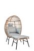 Outdoor Garden Wicker Egg Chair And Footstool Patio Chaise, With Cushions, Outdoor Indoor Basket Chair